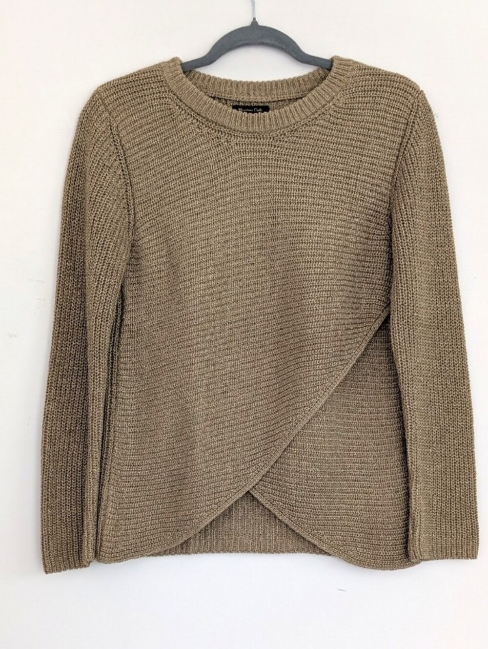 Massimo Dutti Thick Taupe Gold Metallic Crewneck Knit Sweater Medium